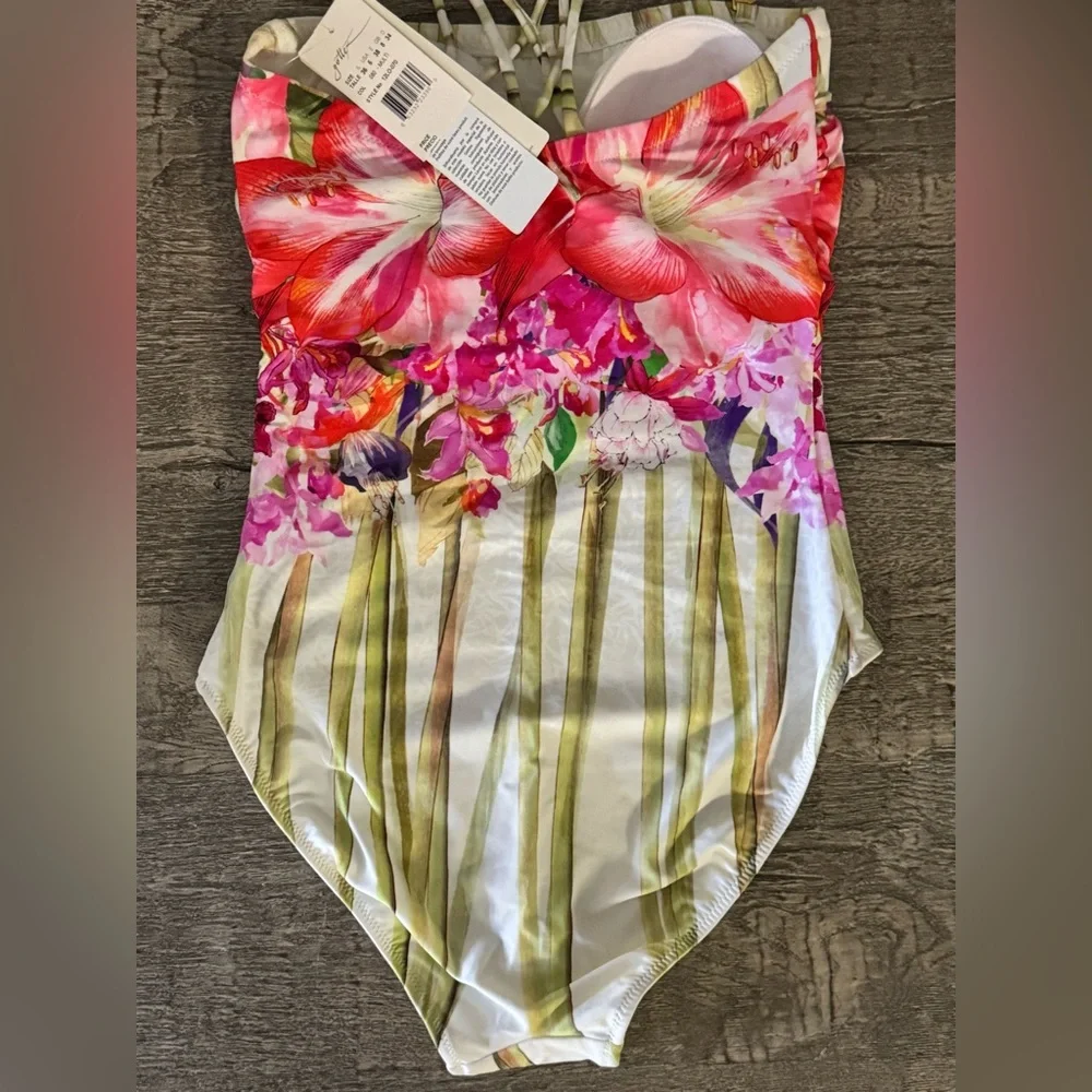 Gottex Swimwear Tropical‎ Multicolor Bead Detailing One Piece Removable Straps